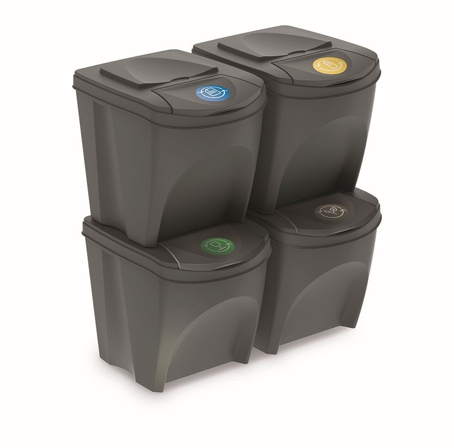 Sada 4 odpadkových košů Sortibox - Šedá PRAKTIK Sklad7 IKWB20S4405U