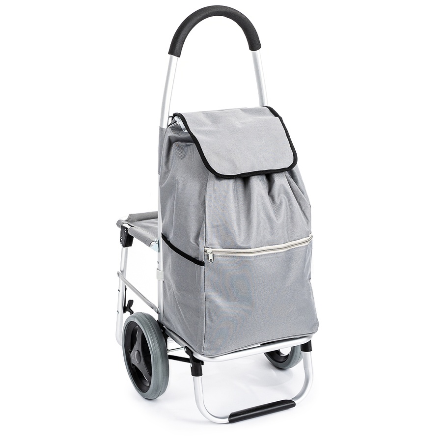 Nákupní taška na kolečkách se sedátkem Comfort – šedá PRAKTIK Sklad7 g223002