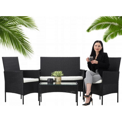 Zahradní set z ratanu GardenLine, ČER + KRÉM podsedáky