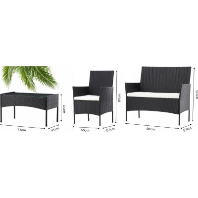Zahradní set z ratanu GardenLine, ČER + KRÉM podsedáky