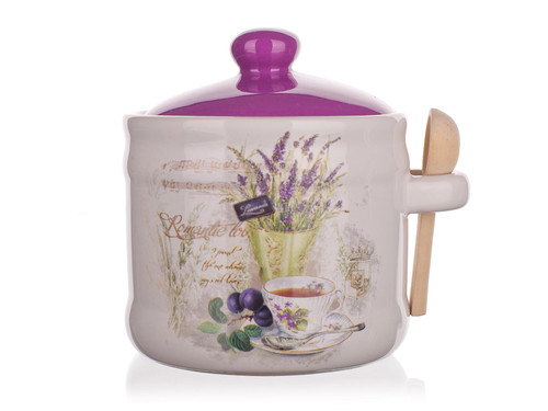 dóza 400ml LAVENDER keramická s dřevěnou lžičkou
