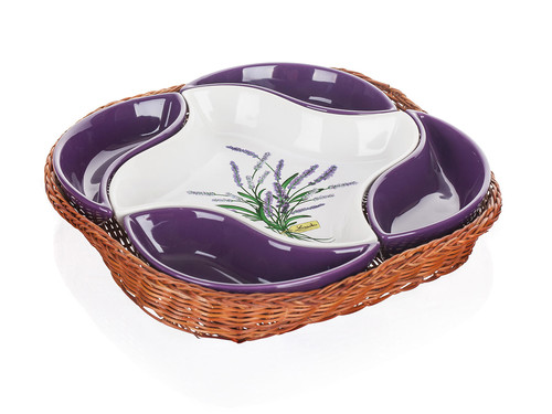 miska sada 5díl.28x28cm LAVENDER, v košíku, keramika/proutí