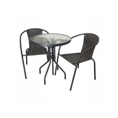 set zahradní ratan PH/kov/sklo stůl + 2 židle ČER