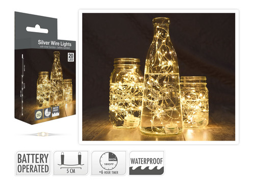 osvětlení 1,3m 20LED teplá BÍ, voděodolné s časovačem