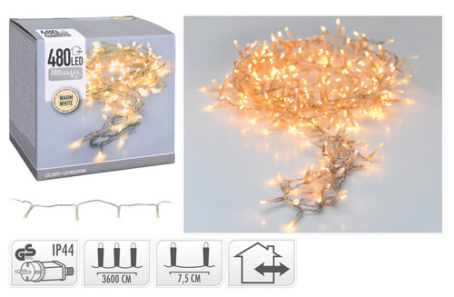 osvětlení vánoční 36m 480LED teplá BÍ, TRA drát