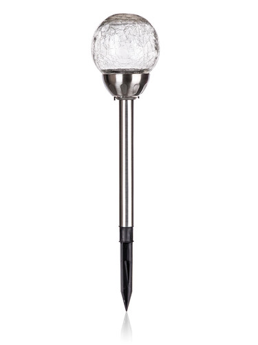 lampa solární KOULE 10cm v.38,5cm, 2LED čirá, popraskaná