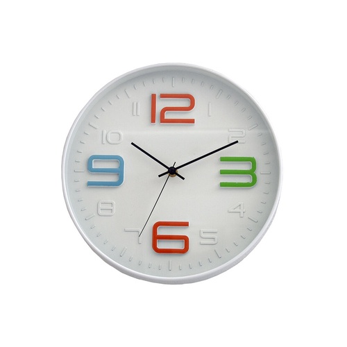 hodiny nástěnné pr.30cm,3D ciferník,PH,sklo,kov BÍ/barevná čísla