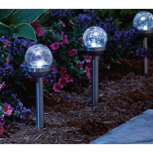 lampa solární KOULE  6cm, v.36cm, 1LED, nerez/sklo/PH čirá