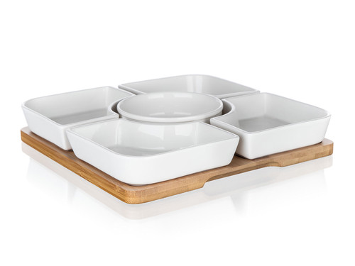miska sada 6díl.(5xmiska,1xtác) 24,5x24,5x4,5cm porcelán/bambus BR