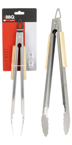 kleště grilovací 37,5cm BBQ nerez, dřev.rukojeť