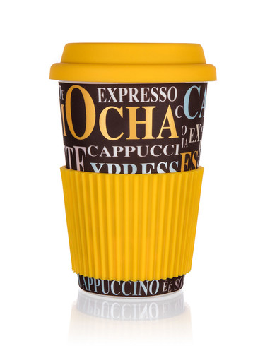 hrnek 400ml GO COFFEE silikon.víčko, keramický