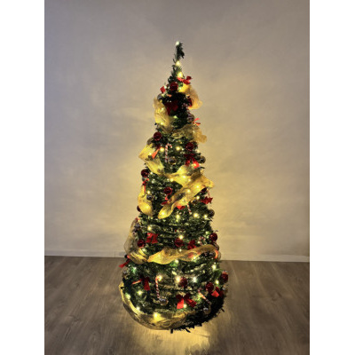 Skládací vánoční stromek LIDIA 150 cm – kompletně ozdobený, 100 LED