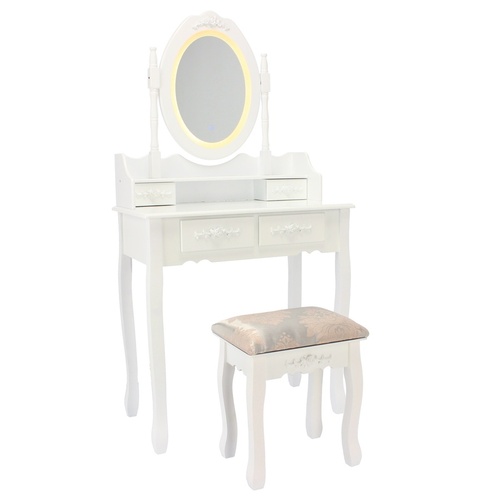 ALDOTRADE Kosmetický stolek LED Emilie 141x75x40cm s taburetem