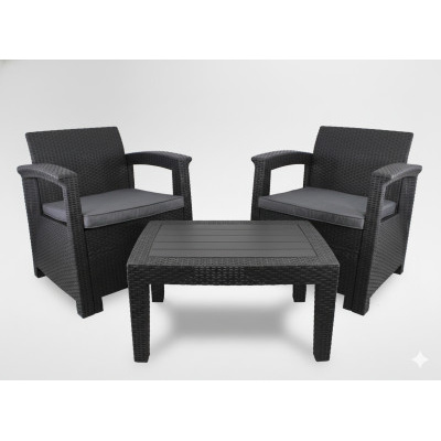 Gardeline Zahradní set nábytku Rattan stůl + 2 křesla