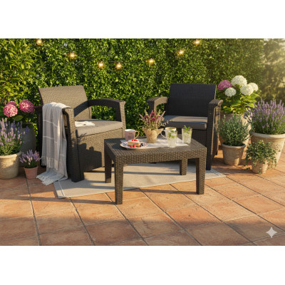 Gardeline Zahradní set nábytku Rattan stůl + 2 křesla
